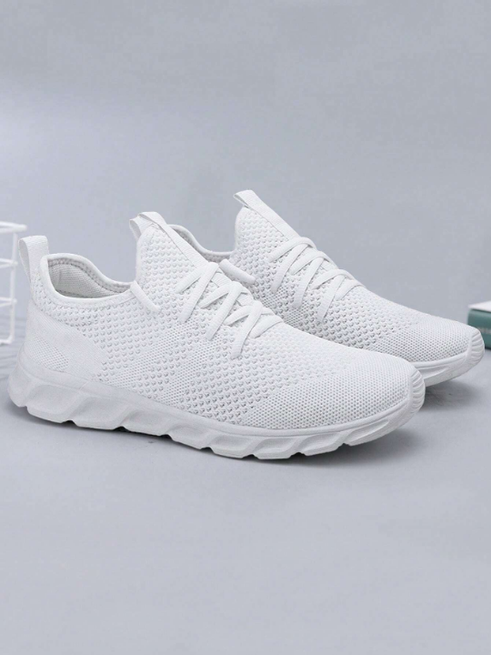 Men's Lace Up Flat Shoes Mesh Breathable Sports Shoes Training Tennis Shoes Walking Sneakers Breathable Casual Shoes Fashion Shoes For Men White