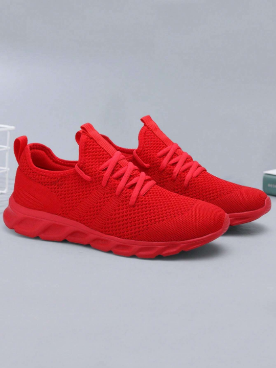 Men's Lace Up Flat Shoes Mesh Breathable Sports Shoes Training Tennis Shoes Walking Sneakers Breathable Casual Shoes Fashion Shoes For Men Red