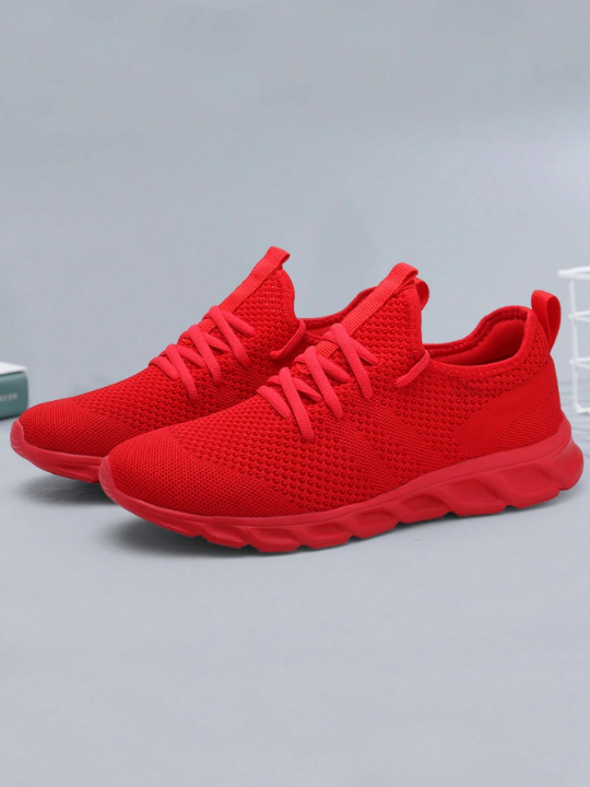 Men's Lace Up Flat Shoes Mesh Breathable Sports Shoes Training Tennis Shoes Walking Sneakers Breathable Casual Shoes Fashion Shoes For Men Red