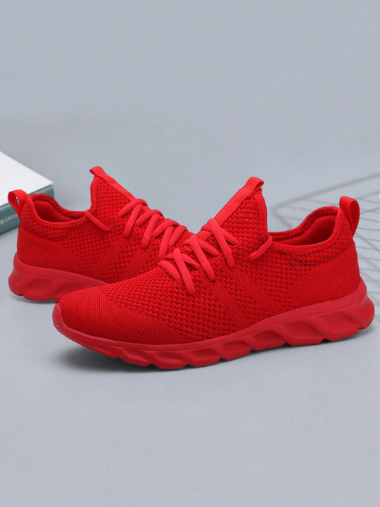 Men's Lace Up Flat Shoes Mesh Breathable Sports Shoes Training Tennis Shoes Walking Sneakers Breathable Casual Shoes Fashion Shoes For Men Red