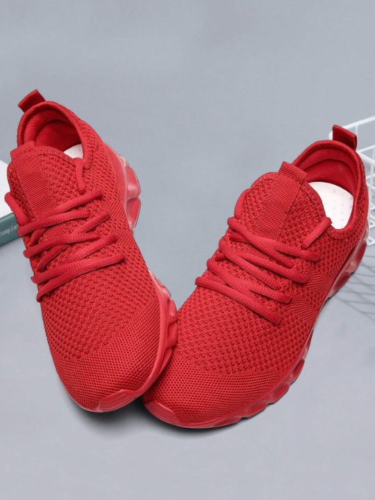 Men's Lace Up Flat Shoes Mesh Breathable Sports Shoes Training Tennis Shoes Walking Sneakers Breathable Casual Shoes Fashion Shoes For Men Red