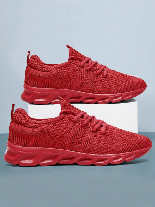 Men's Lace Up Flat Shoes Mesh Breathable Sports Shoes Training Tennis Shoes Walking Sneakers Breathable Casual Shoes Fashion Shoes For Men Red