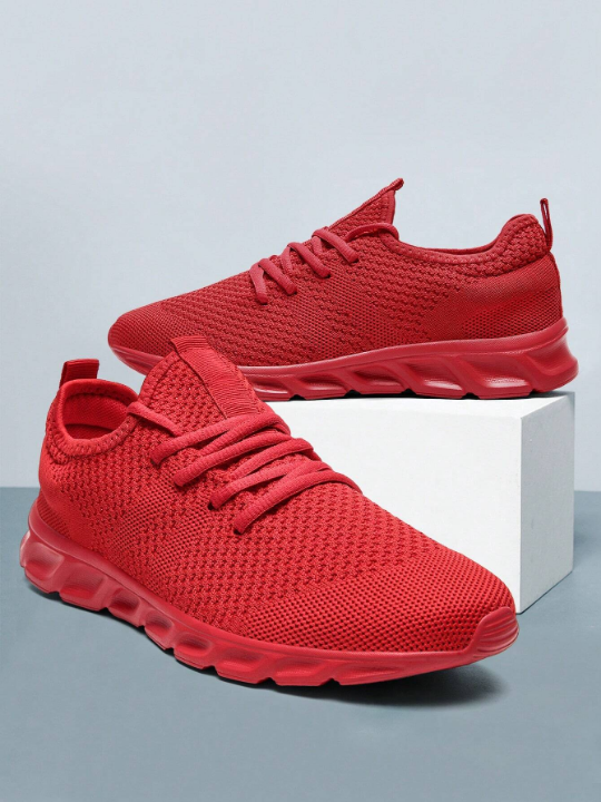 Men's Lace Up Flat Shoes Mesh Breathable Sports Shoes Training Tennis Shoes Walking Sneakers Breathable Casual Shoes Fashion Shoes For Men Red