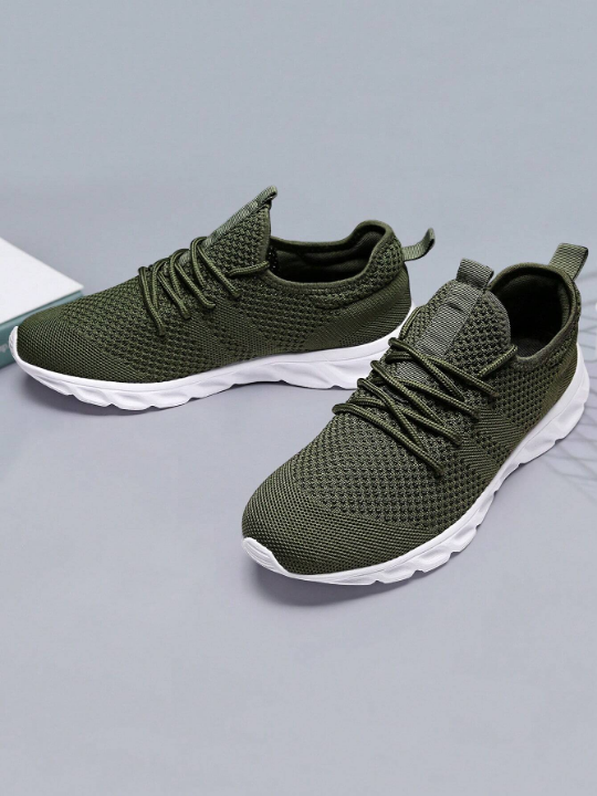 Men's Lace Up Flat Shoes Mesh Breathable Sports Shoes Training Tennis Shoes Walking Sneakers Breathable Casual Shoes Fashion Shoes For Men Green