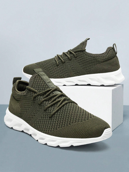 Men's Lace Up Flat Shoes Mesh Breathable Sports Shoes Training Tennis Shoes Walking Sneakers Breathable Casual Shoes Fashion Shoes For Men Green