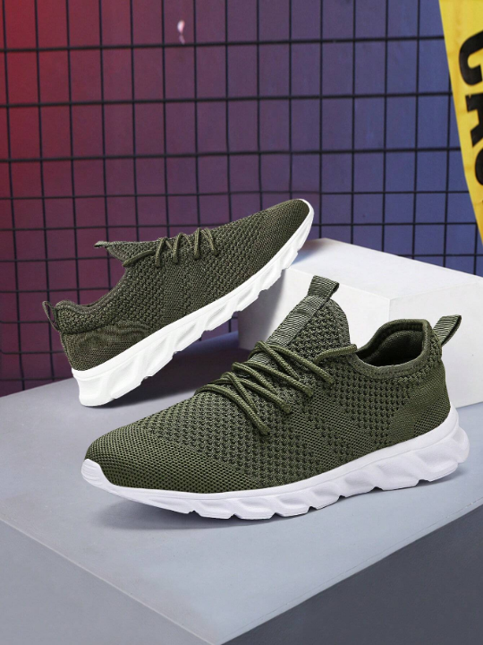 Men's Lace Up Flat Shoes Mesh Breathable Sports Shoes Training Tennis Shoes Walking Sneakers Breathable Casual Shoes Fashion Shoes For Men Green