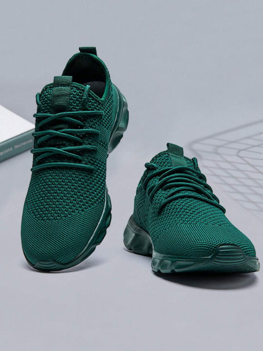 Men's Lace Up Flat Shoes Mesh Breathable Sports Shoes Training Tennis Shoes Walking Sneakers Breathable Casual Shoes Fashion Shoes For Men Dark Green