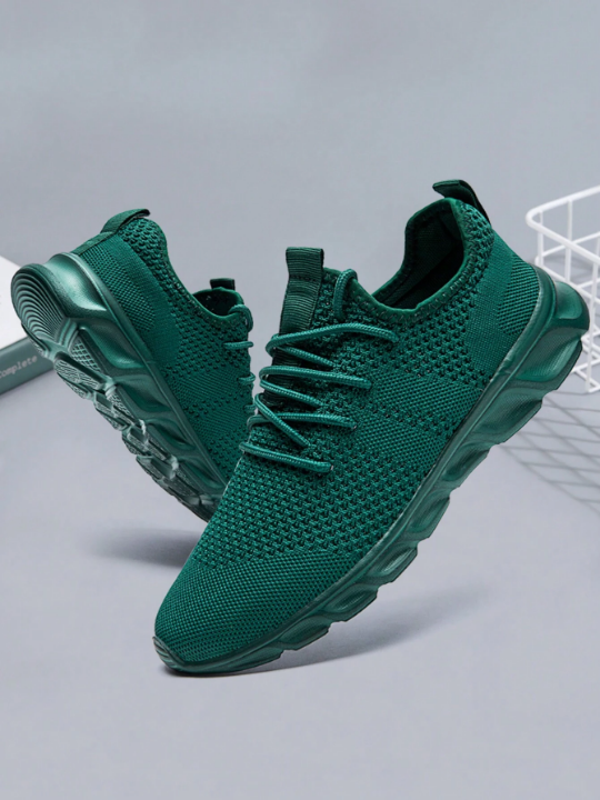 Men's Lace Up Flat Shoes Mesh Breathable Sports Shoes Training Tennis Shoes Walking Sneakers Breathable Casual Shoes Fashion Shoes For Men Dark Green