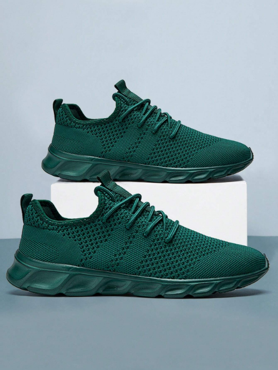 Men's Lace Up Flat Shoes Mesh Breathable Sports Shoes Training Tennis Shoes Walking Sneakers Breathable Casual Shoes Fashion Shoes For Men Dark Green