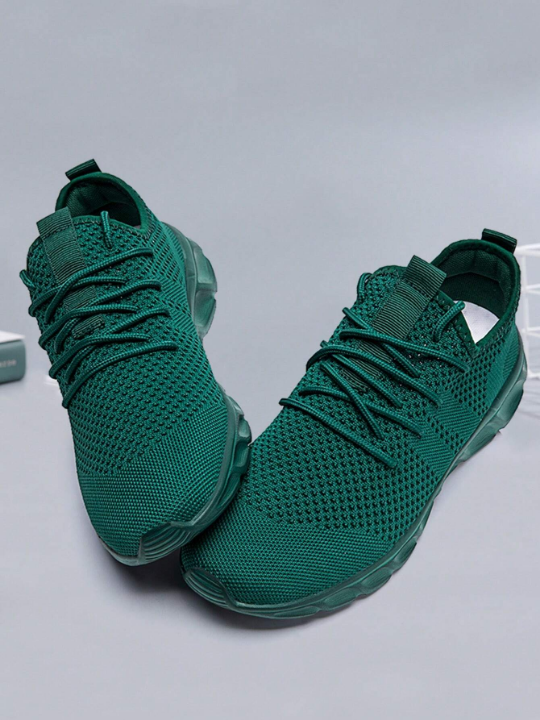 Men's Lace Up Flat Shoes Mesh Breathable Sports Shoes Training Tennis Shoes Walking Sneakers Breathable Casual Shoes Fashion Shoes For Men Dark Green