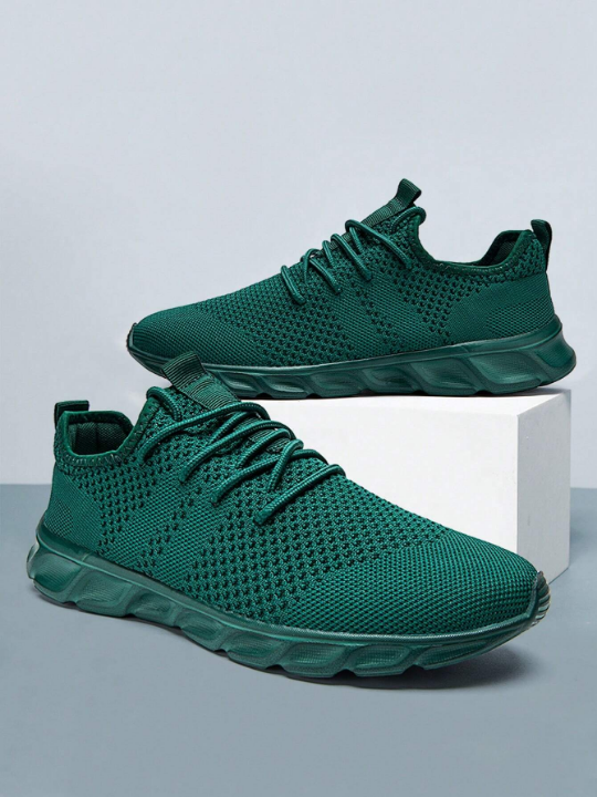 Men's Lace Up Flat Shoes Mesh Breathable Sports Shoes Training Tennis Shoes Walking Sneakers Breathable Casual Shoes Fashion Shoes For Men Dark Green