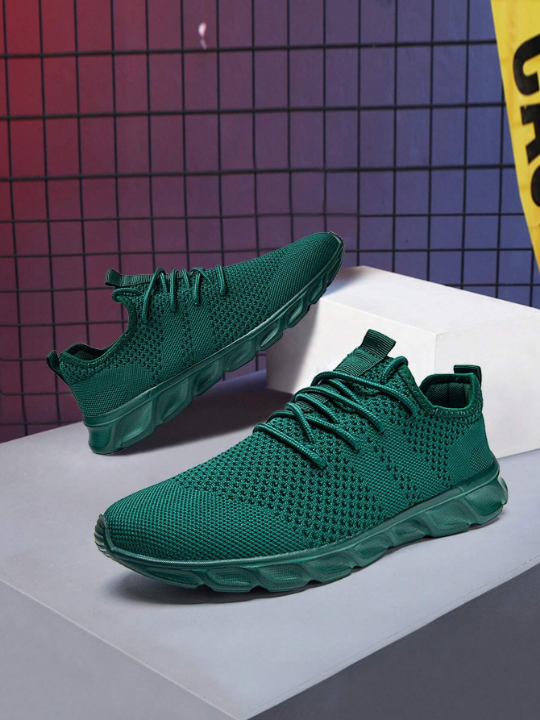 Men's Lace Up Flat Shoes Mesh Breathable Sports Shoes Training Tennis Shoes Walking Sneakers Breathable Casual Shoes Fashion Shoes For Men Dark Green