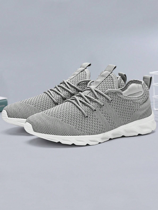 Men's Lace Up Flat Shoes Mesh Breathable Sports Shoes Training Tennis Shoes Walking Sneakers Breathable Casual Shoes Fashion Shoes For Men Light Gray