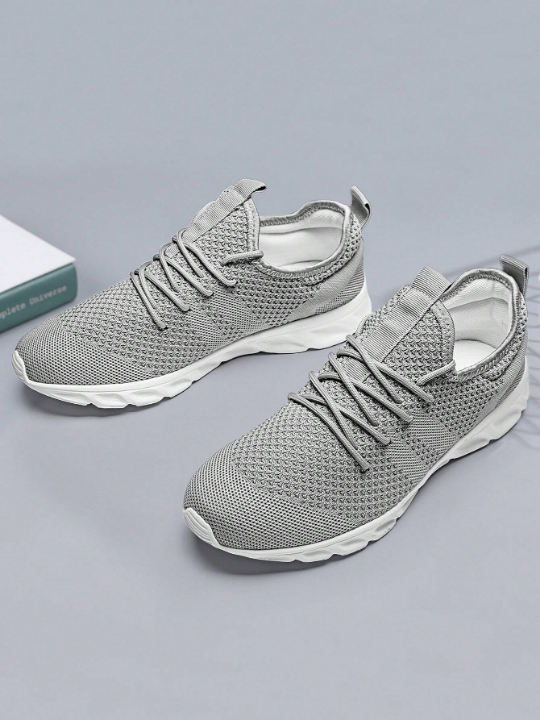 Men's Lace Up Flat Shoes Mesh Breathable Sports Shoes Training Tennis Shoes Walking Sneakers Breathable Casual Shoes Fashion Shoes For Men Light Gray