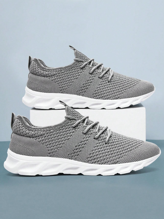 Men's Lace Up Flat Shoes Mesh Breathable Sports Shoes Training Tennis Shoes Walking Sneakers Breathable Casual Shoes Fashion Shoes For Men Light Gray