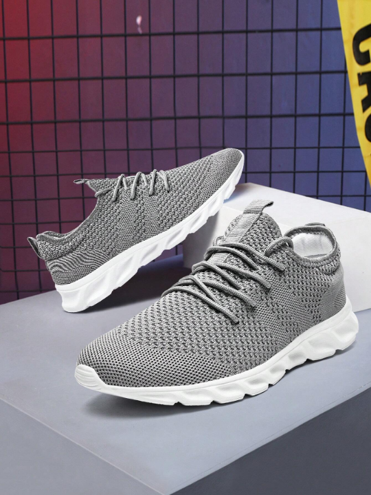 Men's Lace Up Flat Shoes Mesh Breathable Sports Shoes Training Tennis Shoes Walking Sneakers Breathable Casual Shoes Fashion Shoes For Men Light Gray