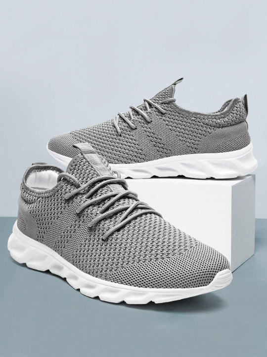 Men's Lace Up Flat Shoes Mesh Breathable Sports Shoes Training Tennis Shoes Walking Sneakers Breathable Casual Shoes Fashion Shoes For Men Light Gray