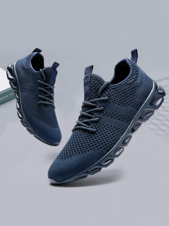 Men's Lace Up Flat Shoes Mesh Breathable Sports Shoes Training Tennis Shoes Walking Sneakers Breathable Casual Shoes Fashion Shoes For Men Dark Blue