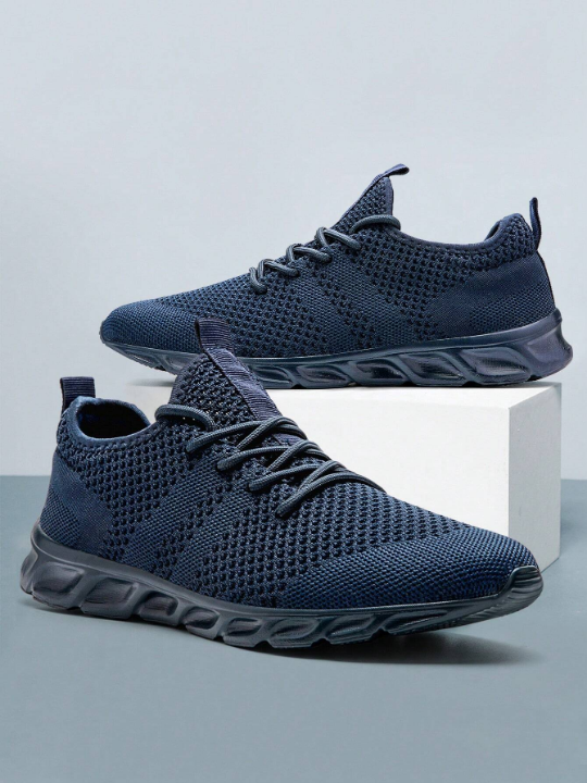 Men's Lace Up Flat Shoes Mesh Breathable Sports Shoes Training Tennis Shoes Walking Sneakers Breathable Casual Shoes Fashion Shoes For Men Dark Blue