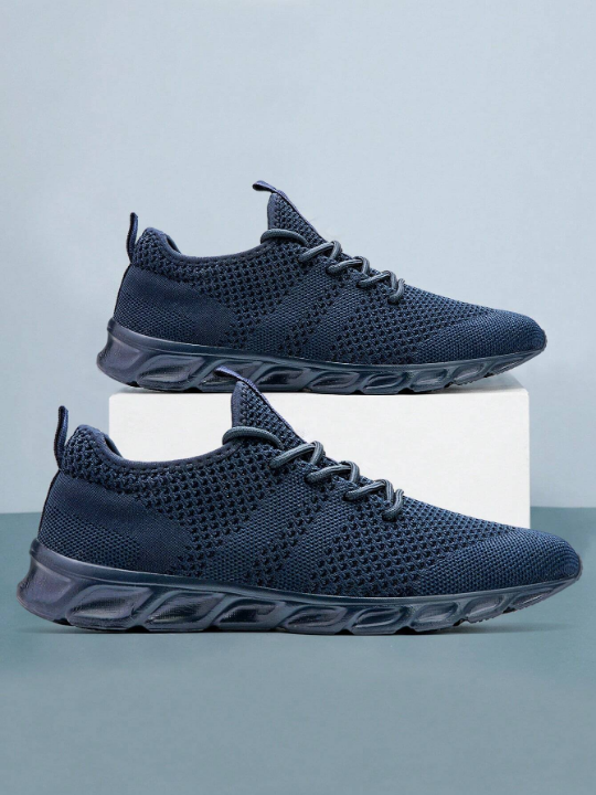 Men's Lace Up Flat Shoes Mesh Breathable Sports Shoes Training Tennis Shoes Walking Sneakers Breathable Casual Shoes Fashion Shoes For Men Dark Blue