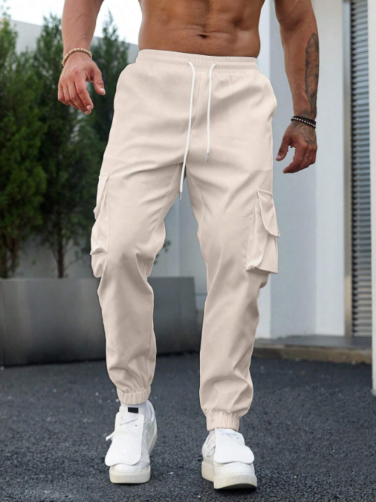 Manfinity Homme Men's Solid Color Simple Style Pants With Pockets