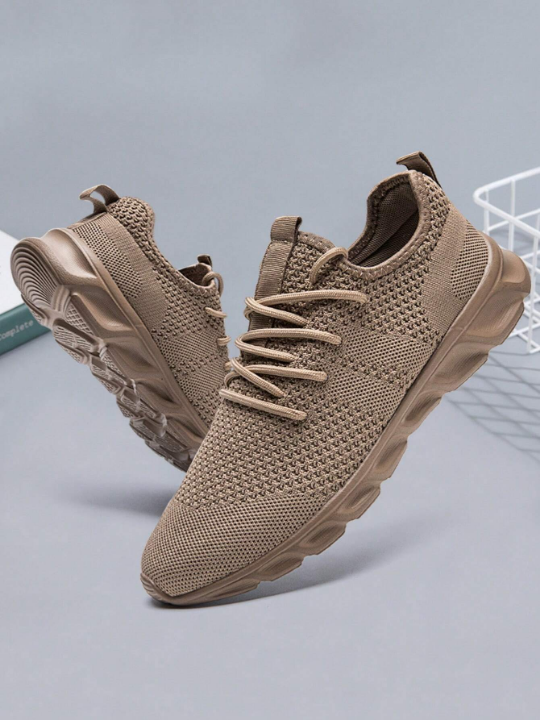 Men's Lace Up Flat Shoes Mesh Breathable Sports Shoes Training Tennis Shoes Walking Sneakers Breathable Casual Shoes Fashion Shoes For Men Brown