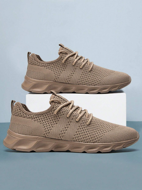 Men's Lace Up Flat Shoes Mesh Breathable Sports Shoes Training Tennis Shoes Walking Sneakers Breathable Casual Shoes Fashion Shoes For Men Brown