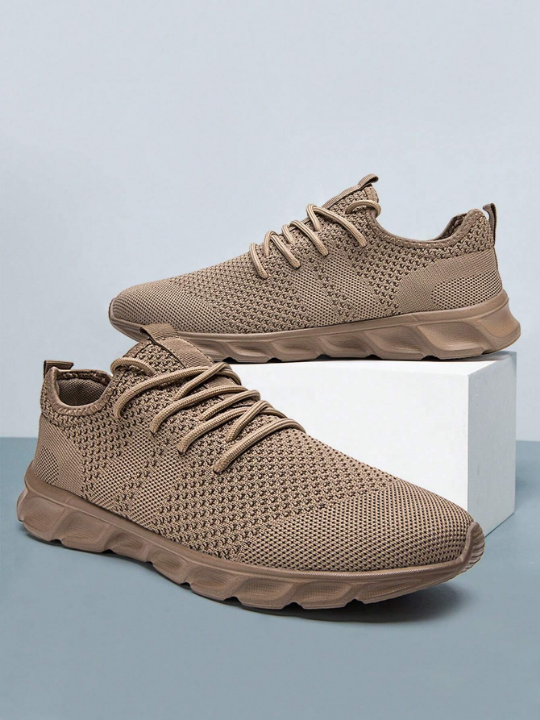 Men's Lace Up Flat Shoes Mesh Breathable Sports Shoes Training Tennis Shoes Walking Sneakers Breathable Casual Shoes Fashion Shoes For Men Brown