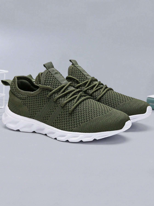 Men's Lace Up Flat Shoes Mesh Breathable Sports Shoes Training Tennis Shoes Walking Sneakers Breathable Casual Shoes Fashion Shoes For Men Green