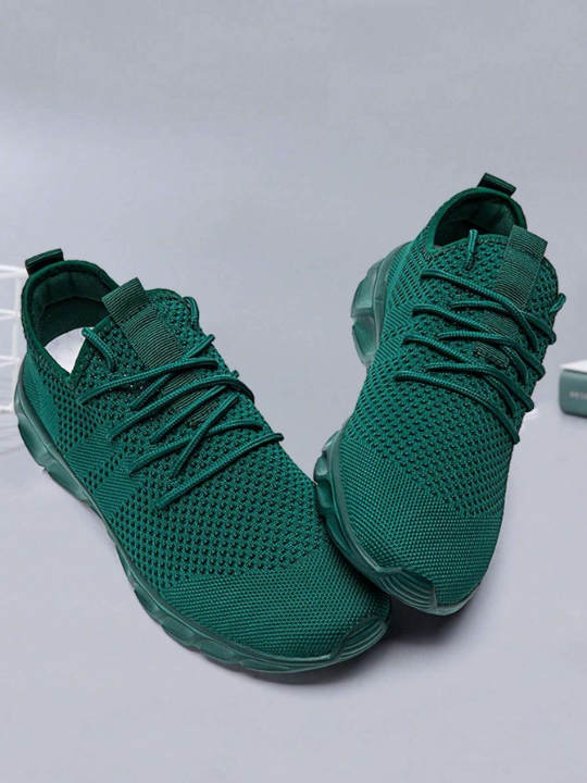 Men's Lace Up Flat Shoes Mesh Breathable Sports Shoes Training Tennis Shoes Walking Sneakers Breathable Casual Shoes Fashion Shoes For Men Dark Green