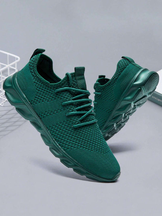 Men's Lace Up Flat Shoes Mesh Breathable Sports Shoes Training Tennis Shoes Walking Sneakers Breathable Casual Shoes Fashion Shoes For Men Dark Green