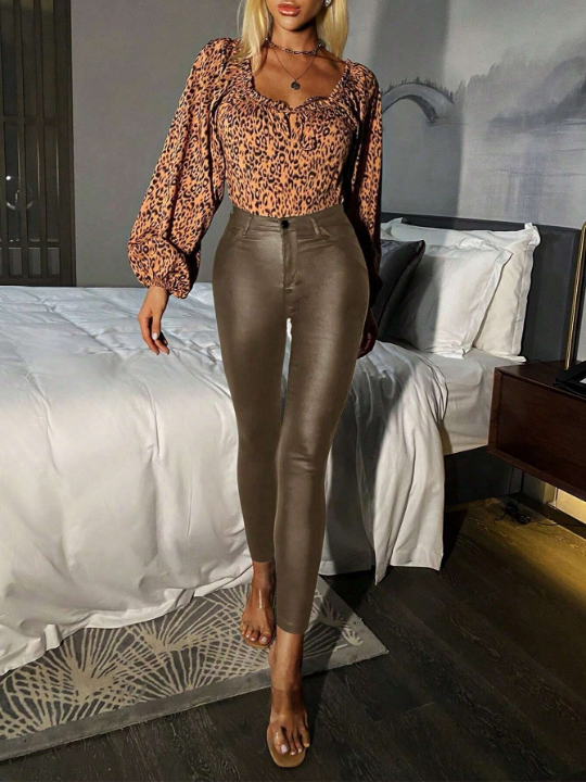 Apperloth A High Waist PU Leather Skinny Pants