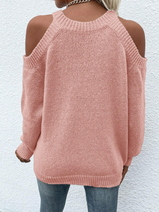 LUNE Cold Shoulder Solid Sweater