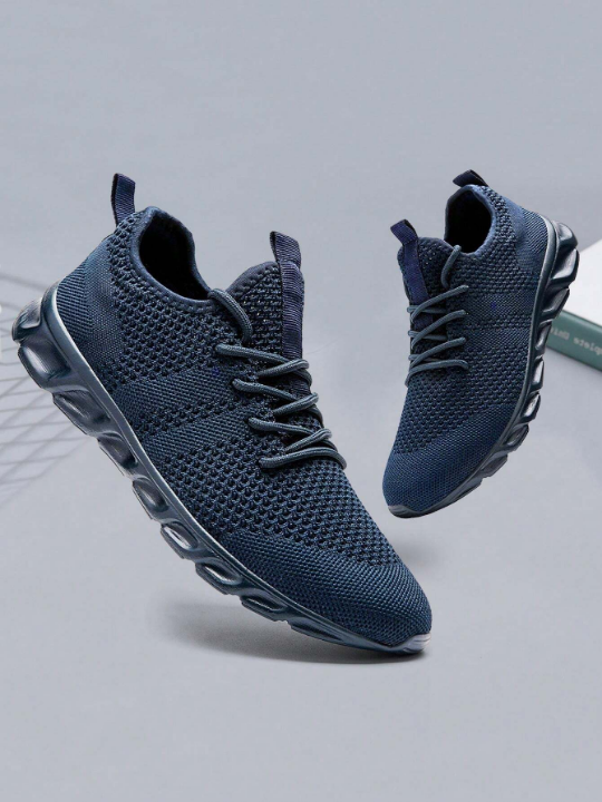 Men's Lace Up Flat Shoes Mesh Breathable Sports Shoes Training Tennis Shoes Walking Sneakers Breathable Casual Shoes Fashion Shoes For Men Dark Blue