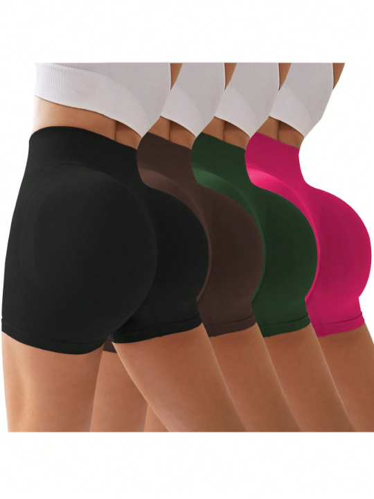 Yoga Basic 4pcs Wide Waistband Sports Shorts Spandex Shorts