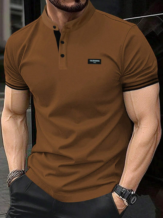 Manfinity Homme Men'S Stand Collar Short Sleeve Polo Shirt