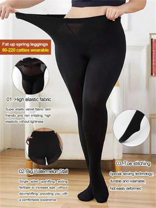 1pc Women's Black Tights (Non-Fleece Spring And Autumn Style) / Plus Size 120d Velvet Thick And Thin Tights With High Waist, Suitable For 80-250 Lbs, Comfortable To Wear