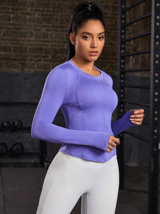 Running Solid Round Neck Long Sleeve Sports T-Shirt