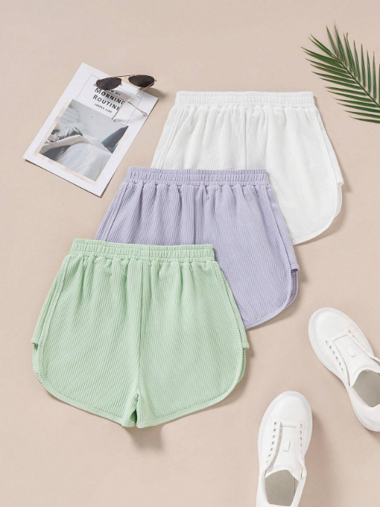 3pcs/Set Ladies' Knotted Waist & Slant Pocket Shorts