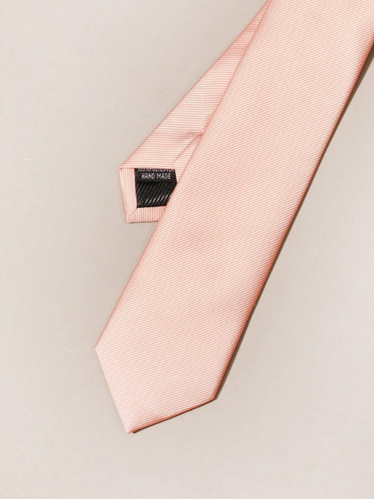 1pc Men's Fashion Solid Coral Pink 1200 Pin High Density Diagonal Stripe Necktie, Ideal For Parties And Dates