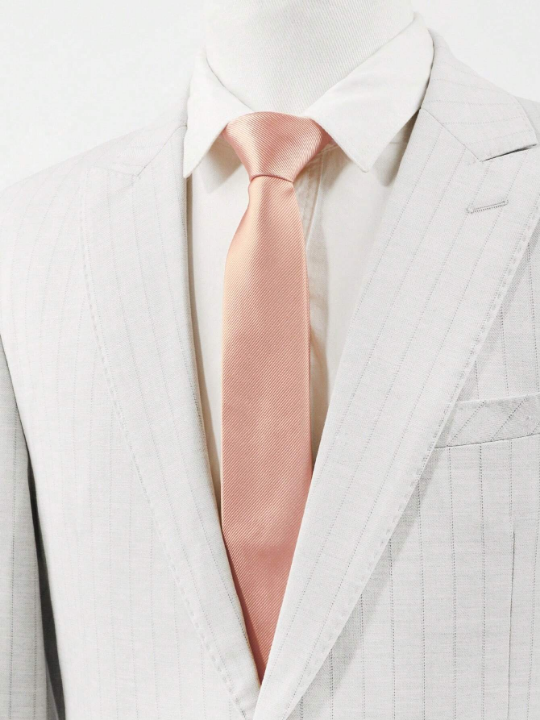 1pc Men's Fashion Solid Coral Pink 1200 Pin High Density Diagonal Stripe Necktie, Ideal For Parties And Dates