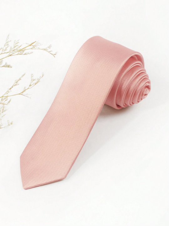 1pc Men's Fashion Solid Coral Pink 1200 Pin High Density Diagonal Stripe Necktie, Ideal For Parties And Dates