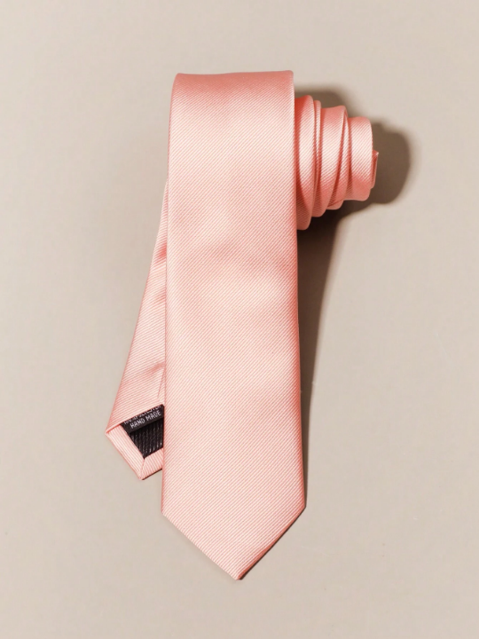 1pc Men's Fashion Solid Coral Pink 1200 Pin High Density Diagonal Stripe Necktie, Ideal For Parties And Dates