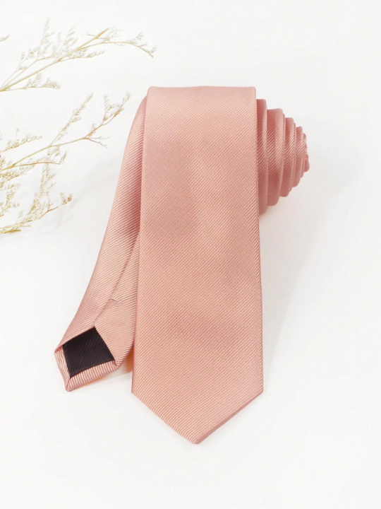 1pc Men's Fashion Solid Coral Pink 1200 Pin High Density Diagonal Stripe Necktie, Ideal For Parties And Dates