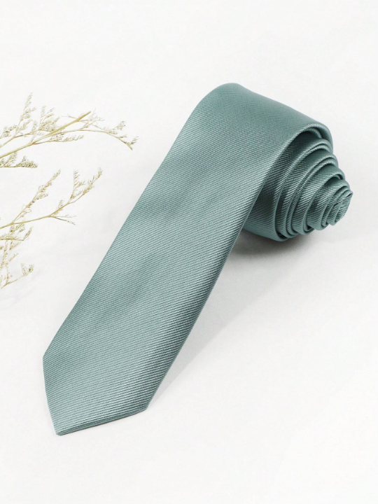 1pc Men's Fashionable Solid Color Teal Blue 1200 Needle High Density Diagonal Striped Necktie, Suitable For Business And Daily Wear