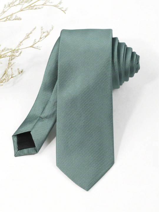 1pc Men's Fashionable Solid Color Teal Blue 1200 Needle High Density Diagonal Striped Necktie, Suitable For Business And Daily Wear