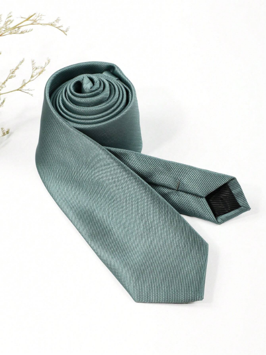 1pc Men's Fashionable Solid Color Teal Blue 1200 Needle High Density Diagonal Striped Necktie, Suitable For Business And Daily Wear