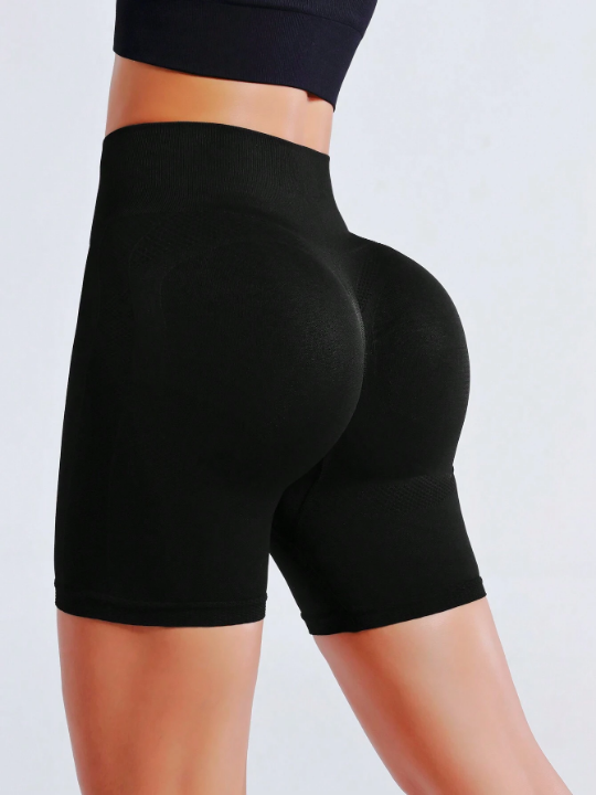 Yoga Basic Women's Solid Tight Seamless Sports Shorts (Pack Of 4) Black Biker Shorts