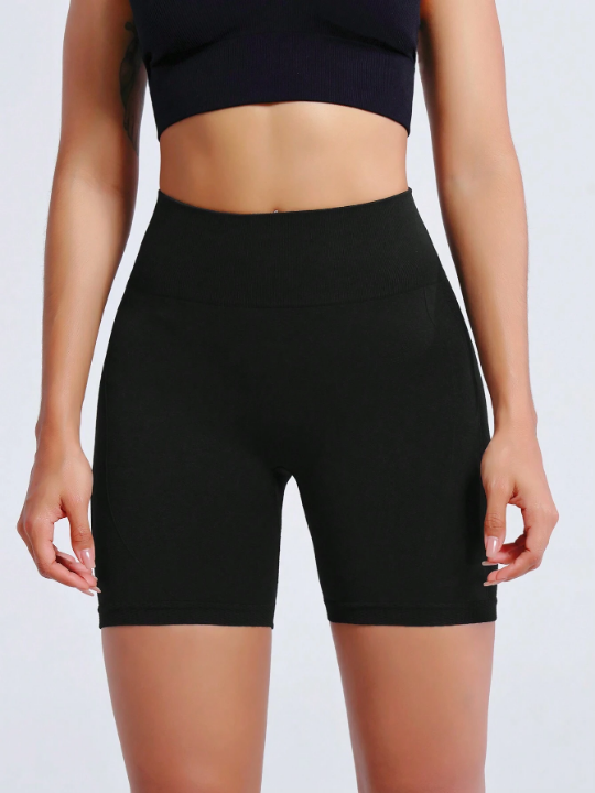 Yoga Basic Women's Solid Tight Seamless Sports Shorts (Pack Of 4) Black Biker Shorts