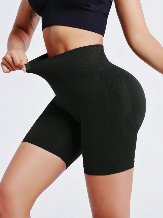 Yoga Basic Women's Solid Tight Seamless Sports Shorts (Pack Of 4) Black Biker Shorts